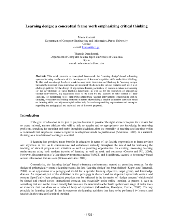 (PDF) Learning design: a conceptual frame work emphasizing critical ...