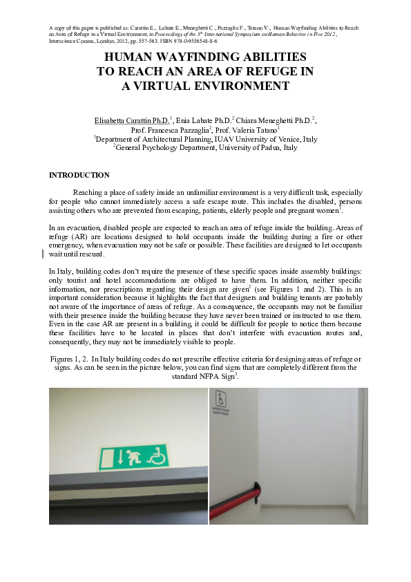 (PDF) Human wayfinding abilities to reach an area of refuge in a ...