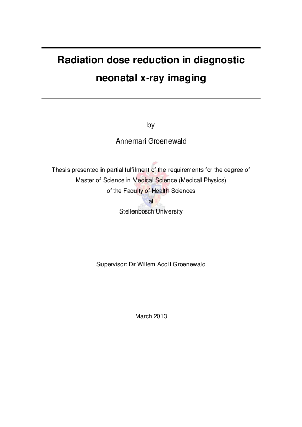 (PDF) Radiation dose reduction in diagnostic neonatal x-ray imaging