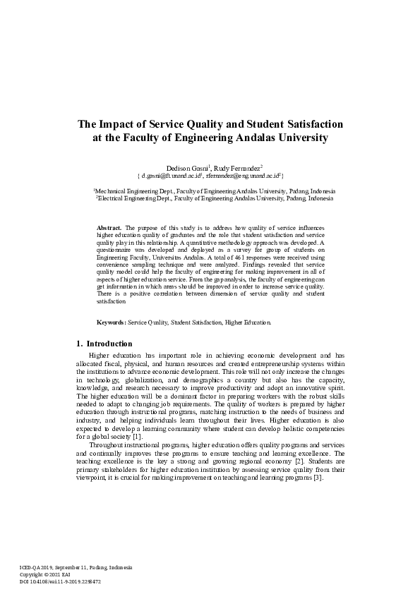 (PDF) The Impact of Service Quality and Student Satisfaction at the ...