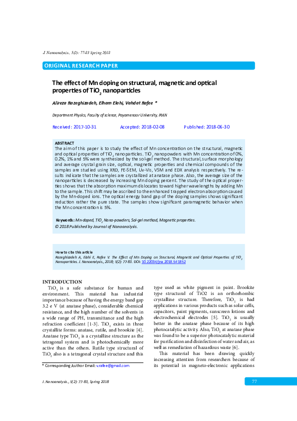 (PDF) The effect of Mn doping on structural, magnetic and optical ...