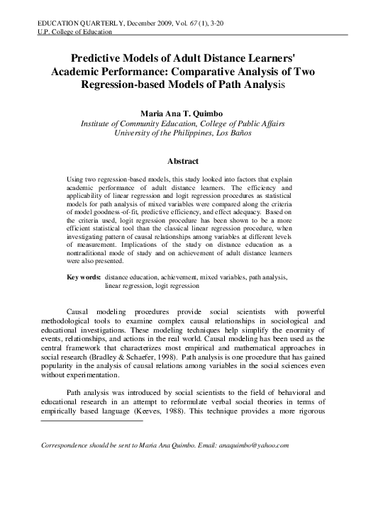 (PDF) Predictive Models of Adult Distance Learners' Academic ...