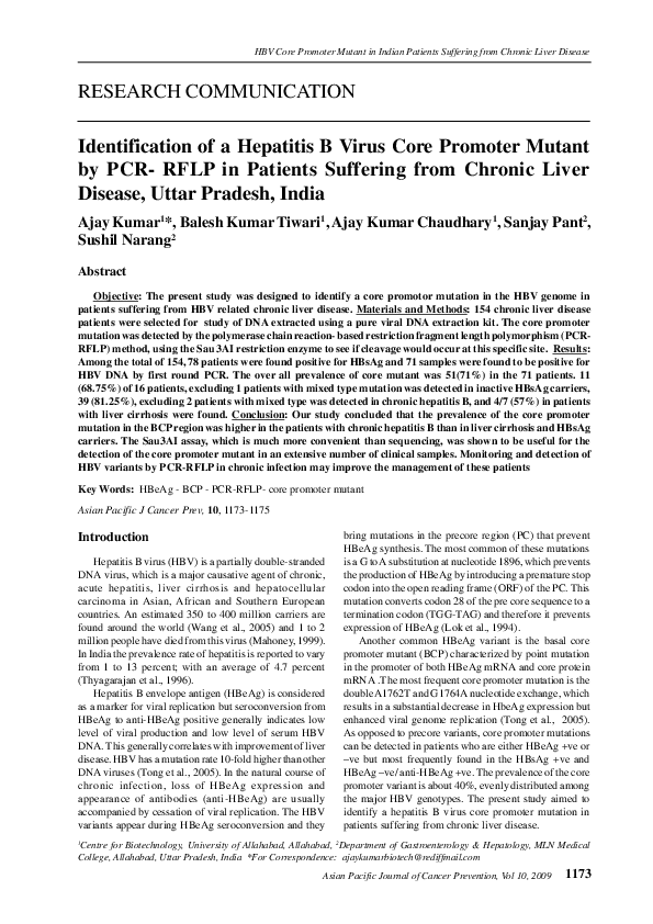 (PDF) Identification of a Hepatitis B Virus Core Promoter Mutant by PCR ...