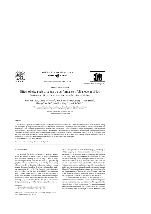(PDF) Effect of electrode structure on performance of Si anode in Li ...