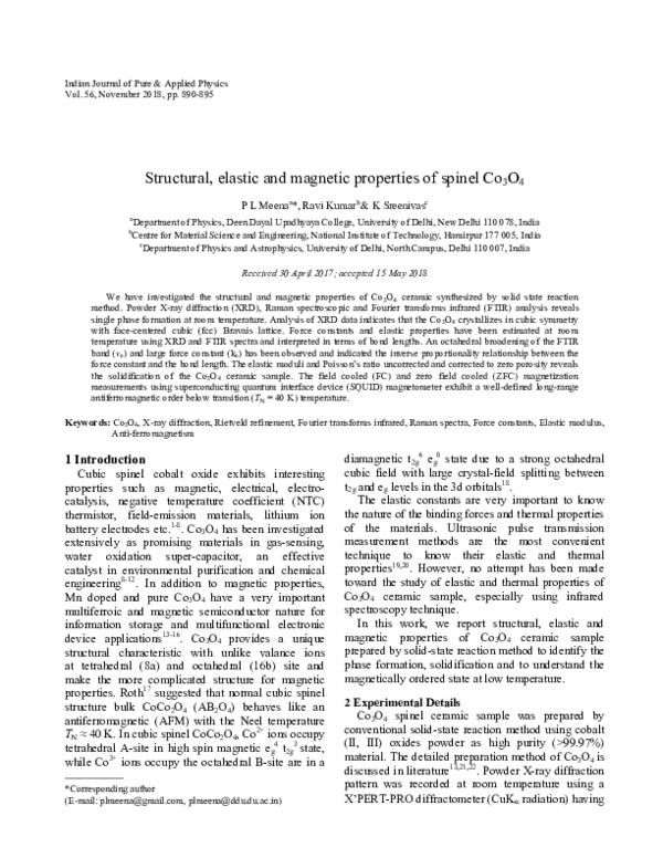 (PDF) Structural, elastic and magnetic properties of spinel Co3O4