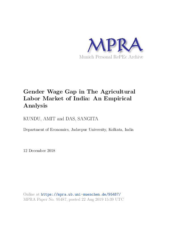 (PDF) Gender Wage Gap in The Agricultural Labor Market of India: An ...
