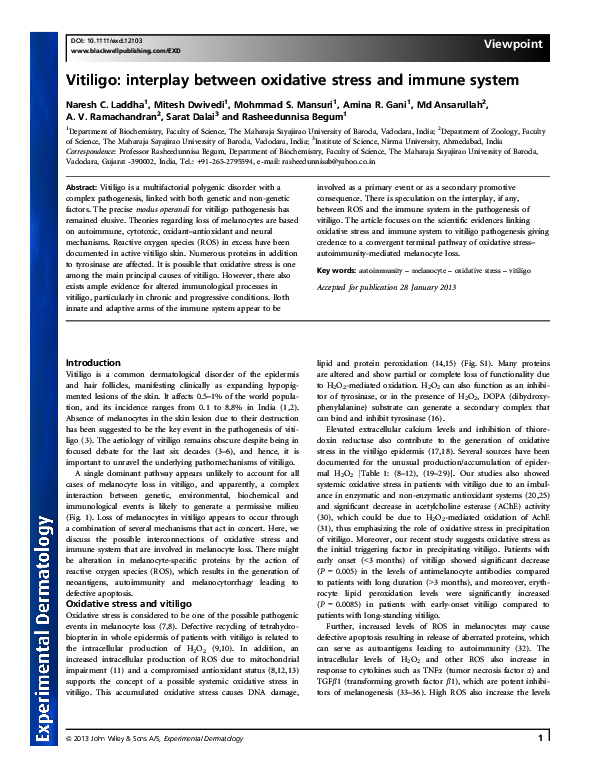 (PDF) Vitiligo: interplay between oxidative stress and immune system