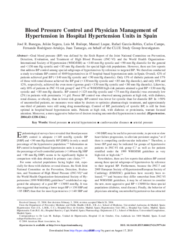 (PDF) Blood pressure control and physician management of hypertension ...