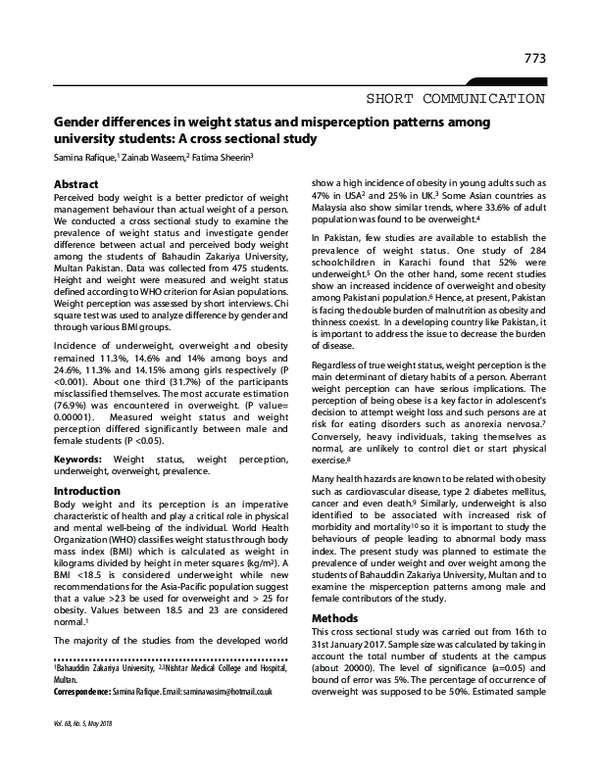 (PDF) Gender differences in weight status and misperception patterns ...
