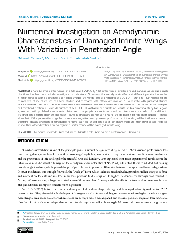 (PDF) Numerical Investigation on Aerodynamic Characteristics of Damaged ...