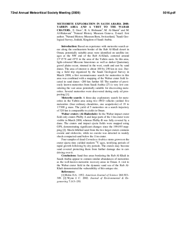 (PDF) Meteorite Exploration in Saudi Arabia 2008: Yabrin Area and a ...