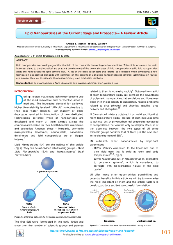 (PDF) Lipid Nanoparticles at the Current Stage and Prospects – A Review