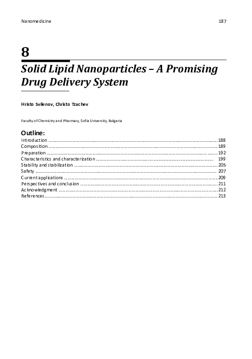 (PDF) Solid Lipid Nanoparticles – A Promising Drug Delivery System