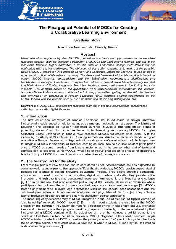 (PDF) The Pedagogical Potential of MOOCs for Creating a Collaborative ...