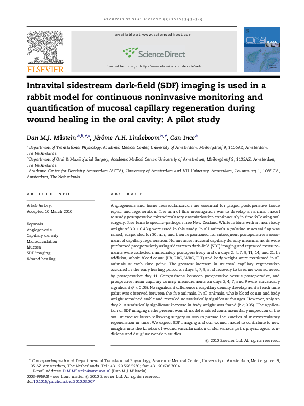 (PDF) Intravital sidestream dark-field (SDF) imaging is used in a ...