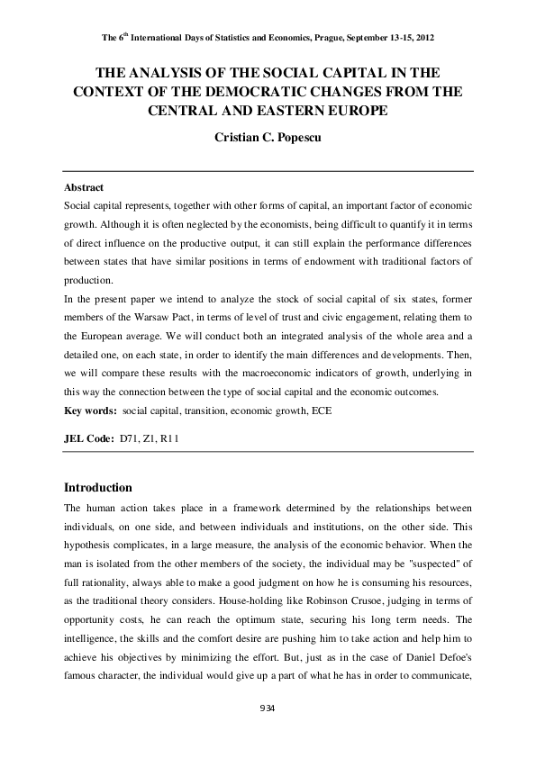 (PDF) The Analysis of the Social Capital in the Context of the ...