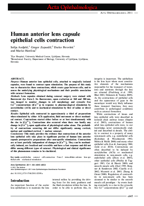 (PDF) Human anterior lens capsule epithelial cells contraction
