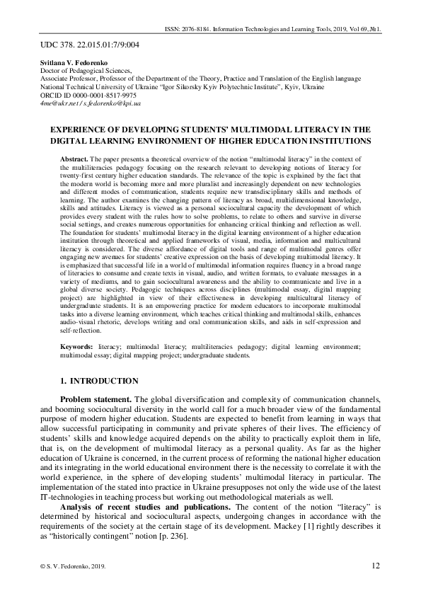 (PDF) Experience of Developing Students’ Multimodal Literacy in the ...