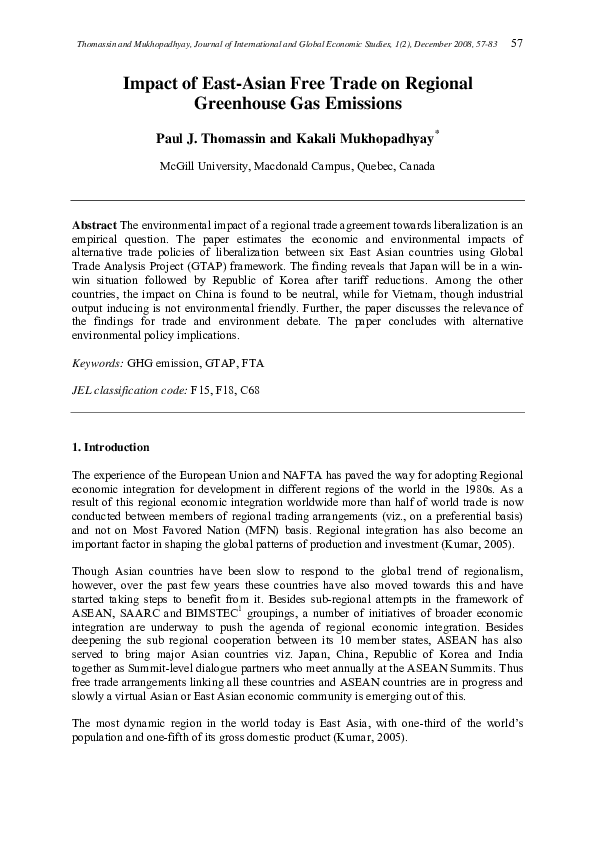 (PDF) Impact of East-Asian Free Trade on Regional Greenhouse Gas Emissions