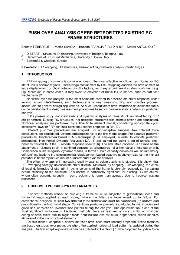 (PDF) Push-Over Analysis of FRP-Retrofitted Existing RC Frame Structures