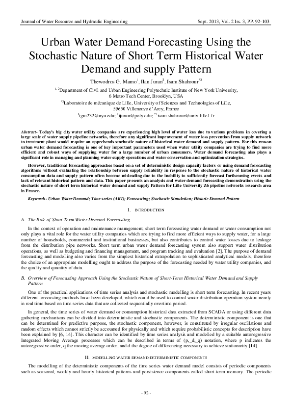 (PDF) Urban water demand forecasting using the stochastic nature of ...