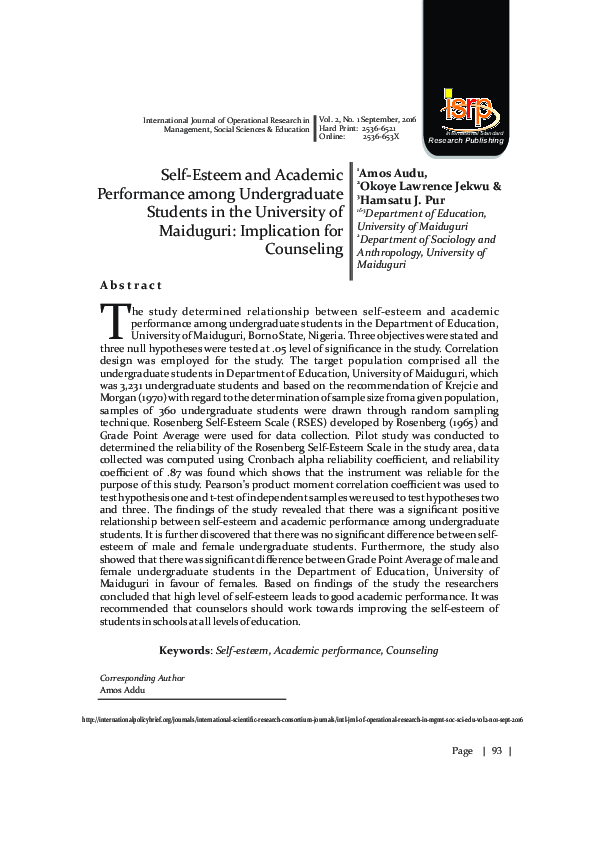 (PDF) Self-Esteem and Academic Performance among Undergraduate Students ...
