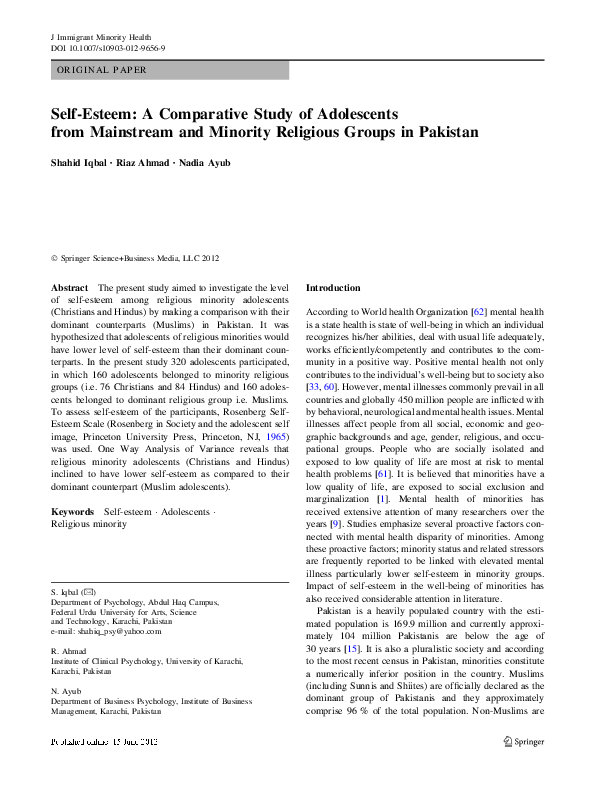 (PDF) Self-Esteem: A Comparative Study of Adolescents from Mainstream ...