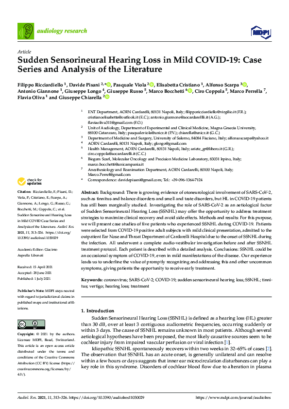 (PDF) Sudden Sensorineural Hearing Loss in Mild Covid-19: Case Series ...
