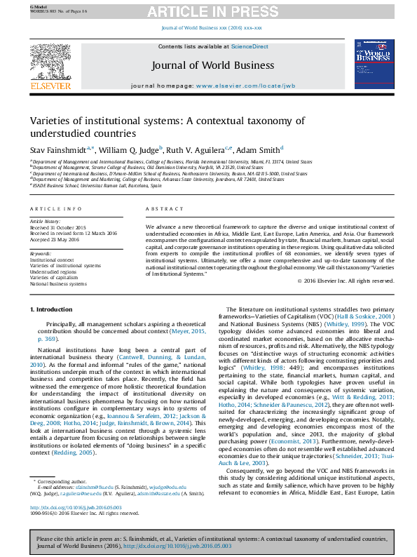 (PDF) Varieties of institutional systems: A contextual taxonomy of ...