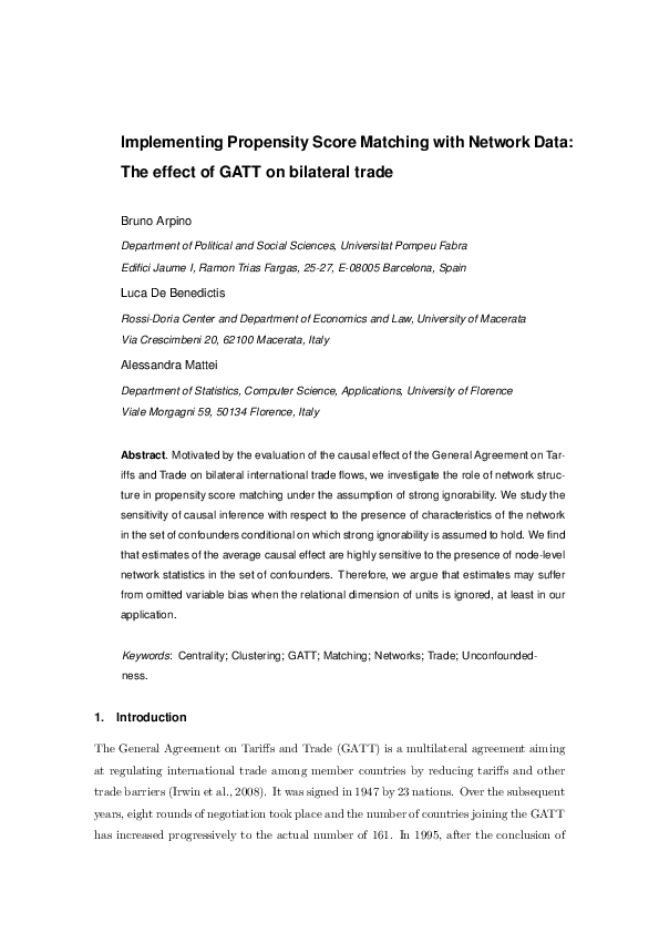 (PDF) Implementing Propensity Score Matching with Network Data: The ...