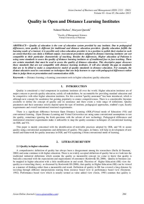 (PDF) Quality in Open and Distance Learning Institutes