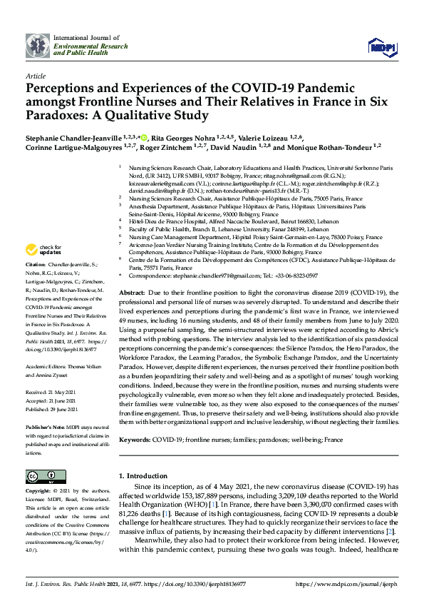 (PDF) Perceptions and Experiences of the COVID-19 Pandemic amongst ...