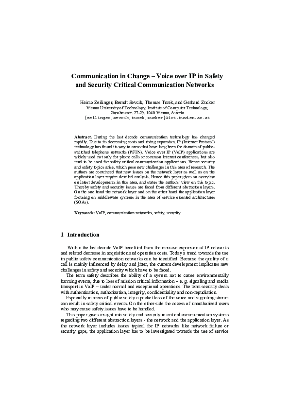 (PDF) Communication in Change - Voice over IP in Safety and Security ...