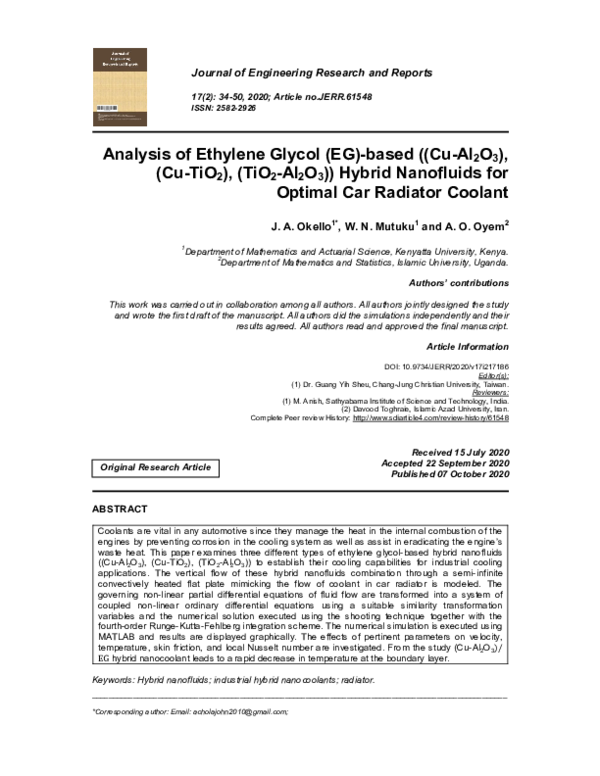 (PDF) Analysis of Ethylene Glycol (EG)-based ((Cu-Al2O3), (Cu-TiO2 ...