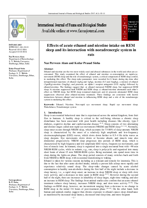 (PDF) Effects of acute ethanol and nicotine intake on REM sleep and its ...