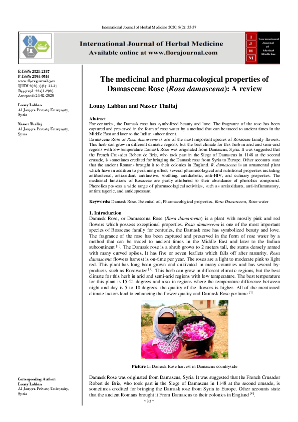 (PDF) The medicinal and pharmacological properties of Damascene Rose ...