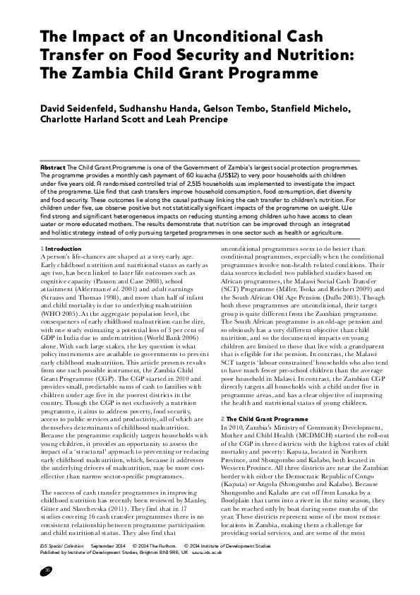 (PDF) The Impact of an Unconditional Cash Transfer on Food Security and ...