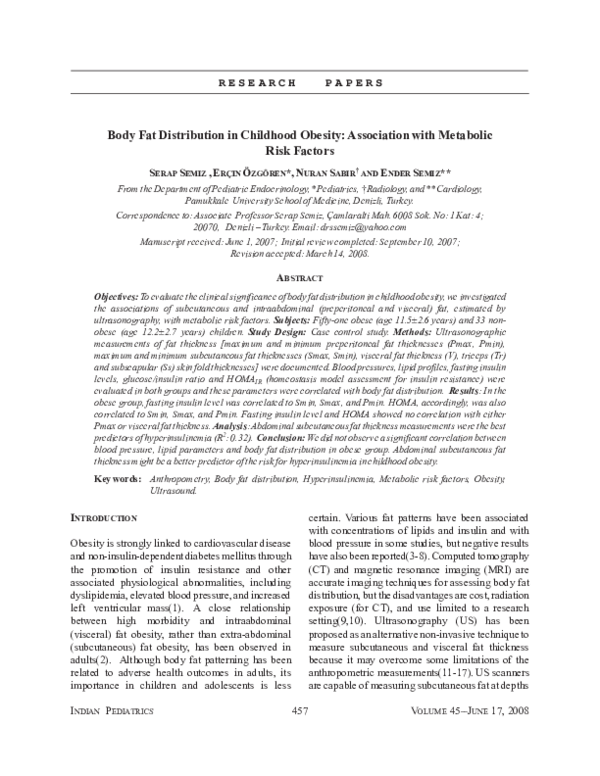 (PDF) Body fat distribution in childhood obesity: association with ...