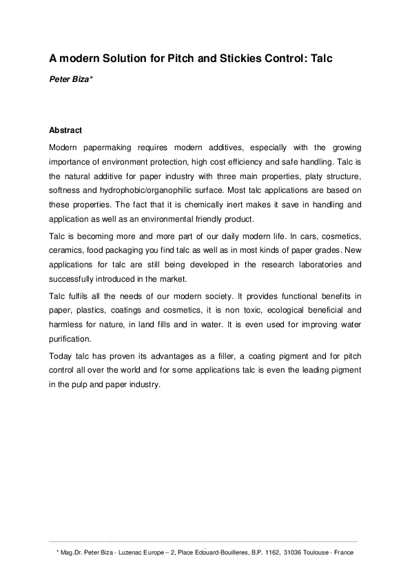(PDF) Talc - A modern solution for pitch and stickies control