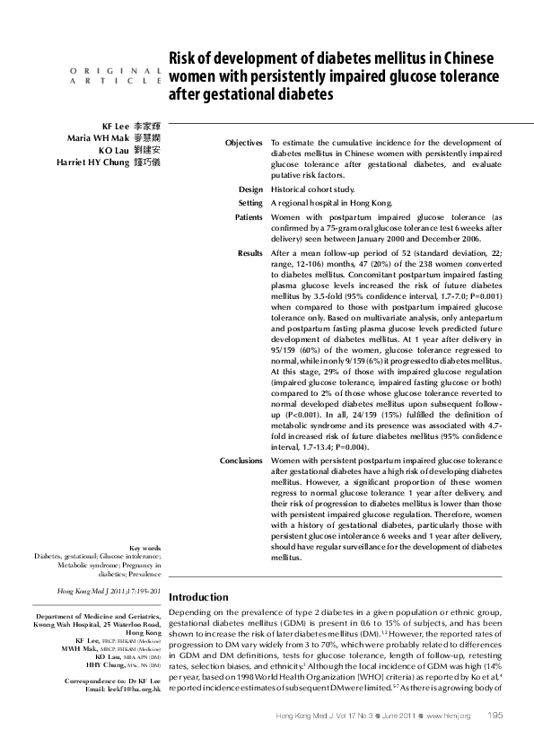 (PDF) Risk of development of diabetes mellitus in Chinese women with ...