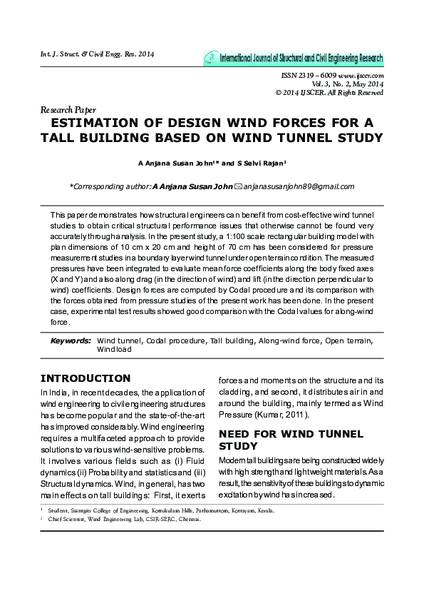 (PDF) Estimation of Design Wind Forces for a Tall Building Based on ...