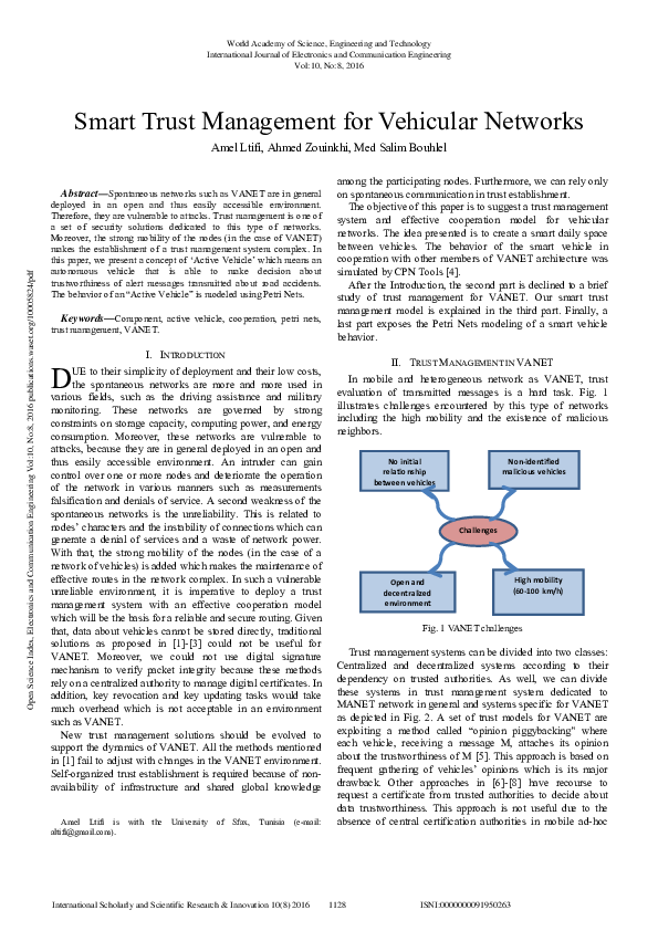 (PDF) Smart Trust Management for Vehicular Networks