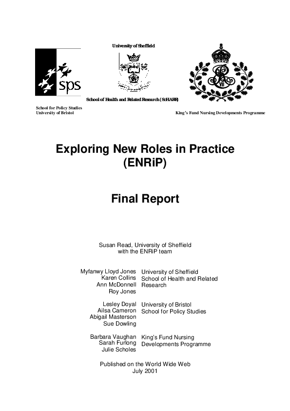 (PDF) Exploring New Roles in Practice (ENRiP): Final Report