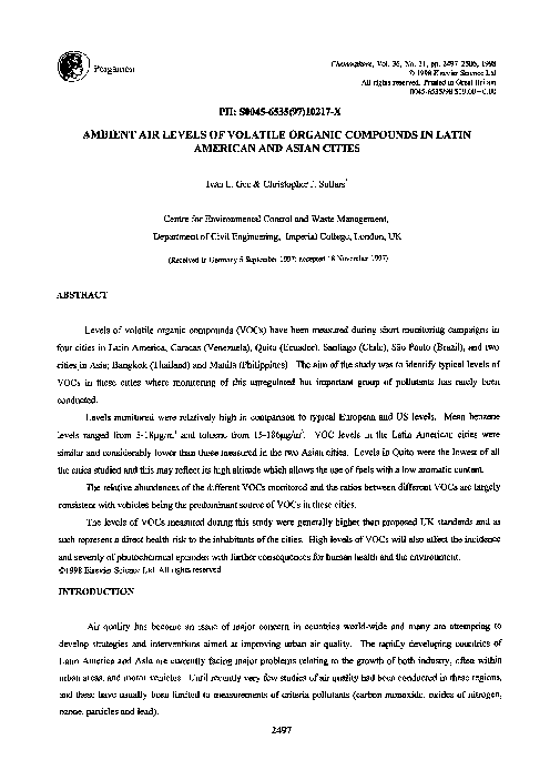 (PDF) Ambient air levels of volatile organic compounds in Latin ...