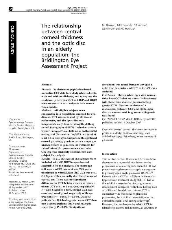 (PDF) The relationship between central corneal thickness and the optic ...