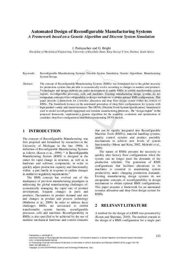 (PDF) Automated Design of Reconfigurable Manufacturing Systems - A ...