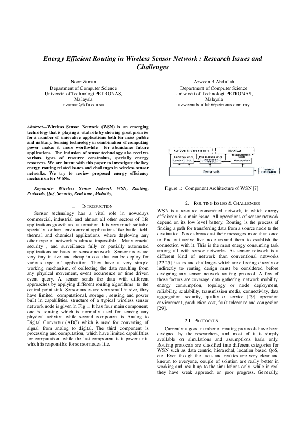 (PDF) Energy Efficient Routing in Wireless Sensor Network: Research ...