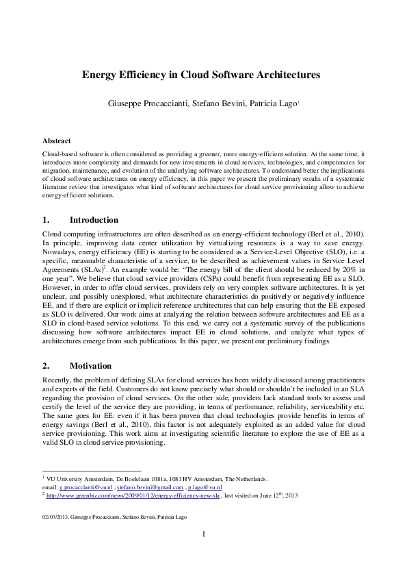 (PDF) Energy Efficiency in Cloud Software Architectures