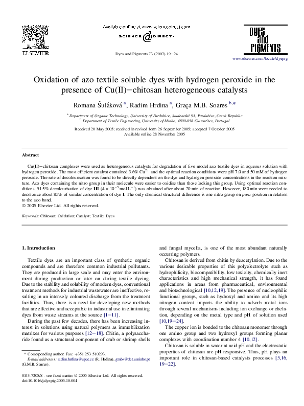 (PDF) Oxidation of azo textile soluble dyes with hydrogen peroxide in ...