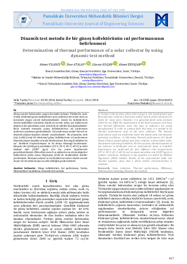 (PDF) Determination of thermal performance of a solar collector by ...